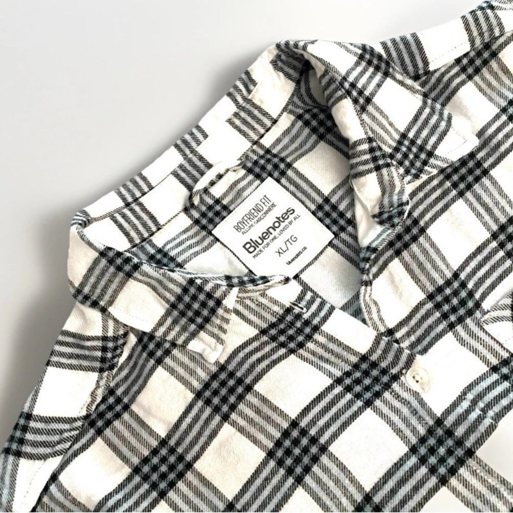 Bluenotes Boyfriend Fit Black Plaid‎ Women’s XL Casual Comfort Grungy 90s Style